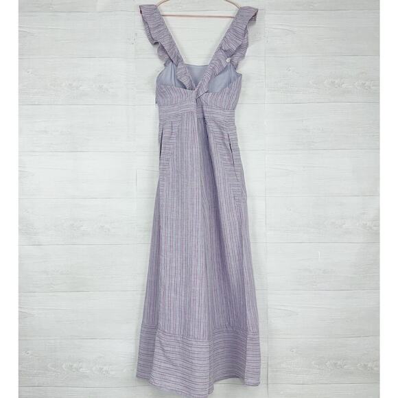 Anthropologie Linen Jumpsuit Size 4 Nantucket Ruffle Square Neck Wide Leg Resort - Picture 8 of 16